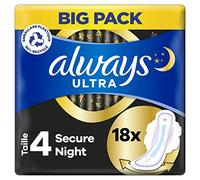 Always Ultra Serviettes Secure Night (taille 4) Ailettes x18, Super Absorbantes Et Ultra-Fines, Pour Règles