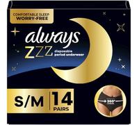 Always Zzzs Lot de 7 paquets de 2 paquets de 14 culottes jetables pour femme Noir Taille S/M