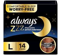 Always Zzzs Overnight Lot de 14 culottes jetables pour femme, taille L, culottes menstruelles noires, étanches, taille L