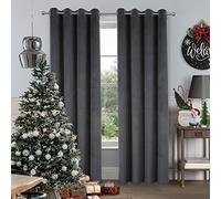 always4u 100% Rideau Occultant Chenille, Double Rideaux Isolant Thermiques Anti Chaleur, pour Cuisine Salon Chambre, Tissu Super Souple Infroissable, Gris Foncé 140x175cm Lot de 2