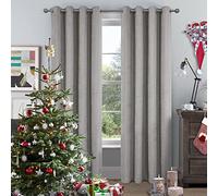 always4u 100% Rideau Occultant Chenille, Double Rideaux Isolant Thermiques Anti Chaleur, pour Cuisine Salon Chambre, Tissu Super Souple Infroissable, Argent 140x175cm Lot de 2