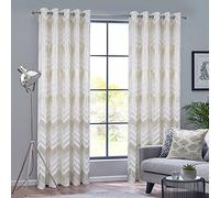 always4u Rideau 100% Occultant en Velours avec Lignes Doré,Double Rideaux Isolant Thermique avec Oeillets,pour SalonChambre,Cuisine,Élégant Moderne,Blanc Lot de 2 140x260cm