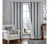 always4u Rideau Thermique Isolant Anti Froid, Rideaux Occultant 100%, Tressage Croisé Texture Semi Uni, Salon Moderne pour Salon Cuisine, Argent Lot de 2 138x214cm