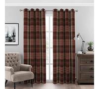 always4u Rideaux 100% occultants à carreaux à œillets chambre tartan rideau plaid brossé carreaux paire aspect laine Highland traitement de fenêtre pour salon rouge foncé 90 * 90 pouces (228 x 228 cm)