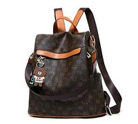 AlwaySky Femme Antivol Sacs portés dos PU Étanche Backpack Décontractée Sacs bandoulière avec pendentif ours mignon Daypack Marron