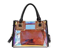 AlwaySky Femme Mode Sacs portés épaule 2PCS PVC Transparent Sac à main Sac à Bandouliere Dégager Sachet Bourse Pochettes Clutches Laser-Noir