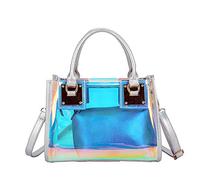 AlwaySky Femme Mode Sacs portés épaule 2PCS PVC Transparent Sac à main Sac à Bandouliere Dégager Sachet Bourse Pochettes Clutches Laser-Argent