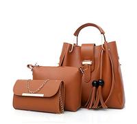 AlwaySky Femme Mode Sacs portés épaule 3PCS cuir PU Sac à main Sac à Bandouliere Sachet Bourse Pochettes Clutches Portefeuille Sacoche Marron