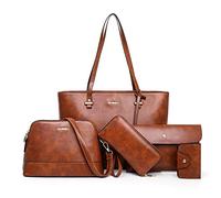 AlwaySky Femme Sacs portés épaule 5PCS Cuir PU Sac à main Sac à Bandouliere Sachet Bourse Pochettes Clutches Portefeuille Sacoche Marron