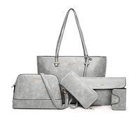 AlwaySky Femme Sacs portés épaule 5PCS Cuir PU Sac à main Sac à Bandouliere Sachet Bourse Pochettes Clutches Portefeuille Sacoche Gris