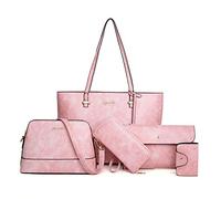 AlwaySky Femme Sacs portés épaule 5PCS Cuir PU Sac à main Sac à Bandouliere Sachet Bourse Pochettes Clutches Portefeuille Sacoche Rose