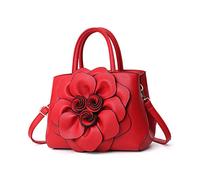 AlwaySky Femmes Fleurs Poignée Supérieure Sac à main Portefeuille PU Cuir Sachel Pétales de fleurs Sac à bandoulière Tote Rouge