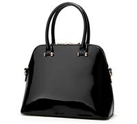 AlwaySky Femmes Sac à main poignée supérieure portefeuille Brillant breveté pu Shell Sacs portés épaule Sac à bandoulière Sachel Sac Tote Noir
