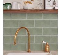 Alwayspon Lot de 10 autocollants de carrelage mural en vinyle imperméable pour cuisine et salle de bains, vert sauge rétro, 30 x 15 cm