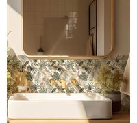 Alwayspon Lot de 10 autocollants de carrelage mural en vinyle pour salle de bain, cuisine, crédence pour cuisinière, feuilles de plantes vertes et brunes, 15 cm