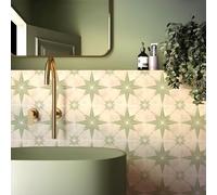 Alwayspon Lot de 10 autocollants de transfert pour carrelage mural en vinyle pour salle de bain, cuisine, crédence pour cuisinière - Vert sauge et gris - 20,3 cm