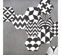 Alwayspon Lot de 10 autocollants muraux antidérapants et imperméables en vinyle pour cuisine, salle de bain, balcon, 20 x 23 cm, noir et blanc