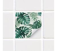 Alwayspon Lot de 10 autocollants muraux de transfert en vinyle imperméable pour cuisine, salle de bain, salon, style bohème, 15 x 15 cm, feuilles vertes