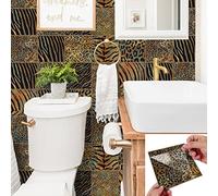 Alwayspon Lot de 10 autocollants pour carrelage mural de cuisine et de salle de bain Motif léopard 0,6 mm d'épaisseur 15 cm