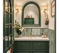 Alwayspon Lot de 10 feuilles 30,5 x 30,5 cm Autocollants effet carrelage 3D rétro vert métro, autocollants muraux auto-adhésifs étanches à coller pour cuisine, salle de bain