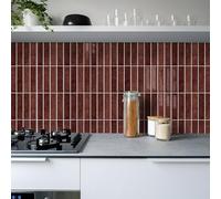 Alwayspon Lot de 10 feuilles 30,5 x 30,5 cm Autocollants effet carrelage métro 3D rétro rouge, autocollants muraux auto-adhésifs étanches à coller pour cuisine, salle de bain