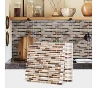 Alwayspon Lot de 10 feuilles de stickers muraux autocollants 3D effet marbre beige et marron - 30,5 x 30,5 cm x 10 feuilles de stickers muraux imperméables à coller sur le mur de la cuisine et de la