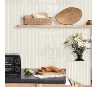 Alwayspon Lot de 10 feuilles de stickers muraux en vinyle 3D à décoller et recoller - Motif crédence - Pour mur de cuisine, salle de bain - Beige - 25,4 x 25,4 cm