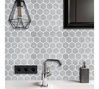 Alwayspon Lot de 10 feuilles de stickers muraux en vinyle 3D à décoller et recoller - Motif mosaïque marbre gris - 30,5 x 30,5 cm