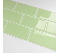 Alwayspon Lot de 10 feuilles de stickers muraux en vinyle 3D épais et imperméable pour mur de cuisine, salle de bain, 30 x 13 cm, vert crème