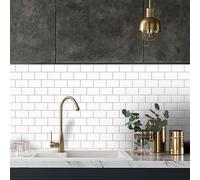 Alwayspon Lot de 10 feuilles de stickers muraux en vinyle 3D imperméables à décoller et à coller pour mur de cuisine, salle de bain Motif briques blanches