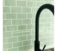 Alwayspon Lot de 10 feuilles de vinyle 3D vert Sega pour carrelage mural, autocollantes, imperméables, pour mur de cuisine, salle de bain, 30,5 x 15,2 cm