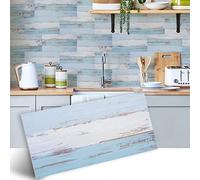 Alwayspon Lot de 12 autocollants de carrelage en vinyle imperméable et antidérapant pour sols et murs Bleu et turquoise 30 x 15 cm