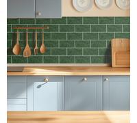 Alwayspon Lot de 24 autocollants de carrelage mural en vinyle imperméable pour cuisine, salle de bain, vert foncé