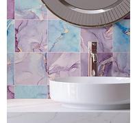 Alwayspon Lot de 24 autocollants muraux en vinyle imperméable pour cuisine et salle de bain Effet marbre rose 20 cm