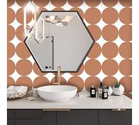 Alwayspon Lot de 24 autocollants muraux en vinyle imperméable pour cuisine et salle de bain Motif bohémien Rouge brique et blanc 15 cm