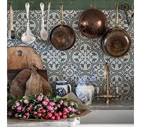 Alwayspon - Lot de 24 autocollants pour carreaux fleuris gris vert de 20 cm/8 pouces, autocollants en vinyle adhésifs à coller et décoller pour salle de bain et cuisine, pour revêtement de cuisinière