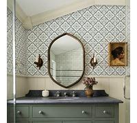 Alwayspon - Lot de 24 autocollants pour carreaux rétro gris vert, 15 cm/6 pouces, autocollants en vinyle à coller et décoller pour mur, autoadhésifs, pour salle de bain et cuisine, protection