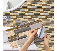 Alwayspon Lot de 24 carreaux de vinyle autocollants pour crédence de cuisine, salle de bain - Marron, gris et marron - 30 x 15 cm