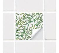 Alwayspon Lot de 25 autocollants de transfert pour carrelage de salle de bain, cuisine, crédence, carrelage mural en vinyle à décoller et coller - Feuilles vertes - 15 cm
