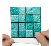 Alwayspon Lot de 25 autocollants pour carrelage de cuisine, salle de bain effet mosaïque - 10 cm - Bleu paon