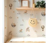 Alwayspon Lot de 38 autocollants muraux Capybara - Motif lune grise - Étoile - Nuage - Montgolfière - Pour salon, chambre d'enfant, chambre à coucher