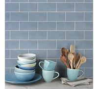 Alwayspon Lot de 4 autocollants de carrelage en vinyle imperméable et antidérapant pour sols et murs Bleu pastel 30 x 15 cm