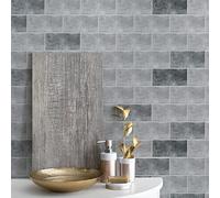 Alwayspon Lot de 4 autocollants de carrelage en vinyle imperméable et antidérapant pour sols et murs Gris mat 30 x 15 cm