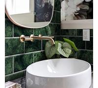 Alwayspon Lot de 9 stickers muraux autocollants pour décoration d'intérieur, salon, cuisine, salle de bain, brique marbrée verte émeraude