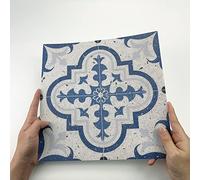 Alwayspon Stickers de carrelage en vinyle pour sol, carrelage en vinyle épais imperméable et antidérapant, autocollant à coller et à peler, 30x30cm/12x12pouces, Bleu ciment portugais