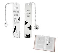 Alwodici Lot de 2 marque-pages en forme de chat mignon en métal avec pendentif en forme de chat avec pendentif en forme de patte - Accessoires de lecture amusants - Cadeaux pour les amateurs de chats