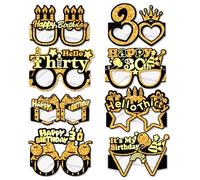 Alwodici Lot de 8 lunettes amusantes pour fête d'anniversaire 30 ans - Noir et doré - Décorations de fête - Accessoires de photographie - Pour célébrer un 30e anniversaire unique