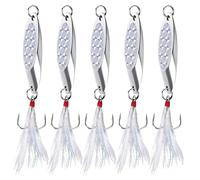 Alwonder Leurres de pêche en mer - Cuillères en métal - Hameçon triple en plumes - Avec feuille flash - Pour bar, morue, maquereau, bateau, kayak, pêche - 14 g