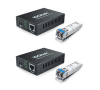 Alwong Lot de 2 convertisseurs de média Gigabit Ethernet, convertisseur fibre SFP 1,25 G vers Ethernet RJ45, avec un module SFP (1000Base-LX, 20 km, monomode), auto-négociation
