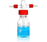 ALWSCI Bouteille de Lavage de Gaz de Laboratoire, 250mL Bouteille Tampon de Laboratoire Graduée en Borosilicate avec Bouchon à Vis Rouge en Polypropylène GL45, 1set
